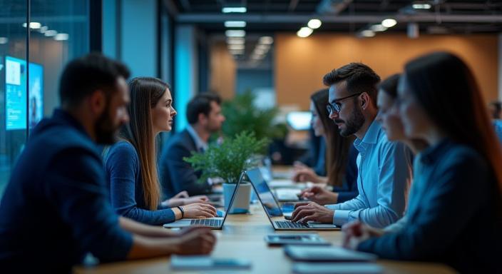 Team di Telecom Italia Networks al lavoro in un moderno ufficio tecnologico
