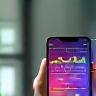 Persona che utilizza smartphone con grafico dati visibile